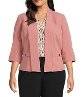 Kasper Plus Size Shawl Collar 3/4 Sleeve Open Front Crepe Jacket