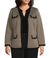 Kasper Plus Size Shimmer Herringbone Framed Patch Pocket Lady Jacket