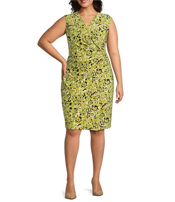 Kasper Plus Size Sleeveless Faux Wrap V-Neck Dress