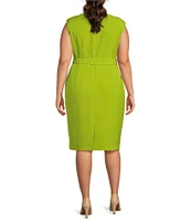 Kasper Plus Size Stretch Crepe Cap Sleeve Belted Zipper Pocket Sheath Dress