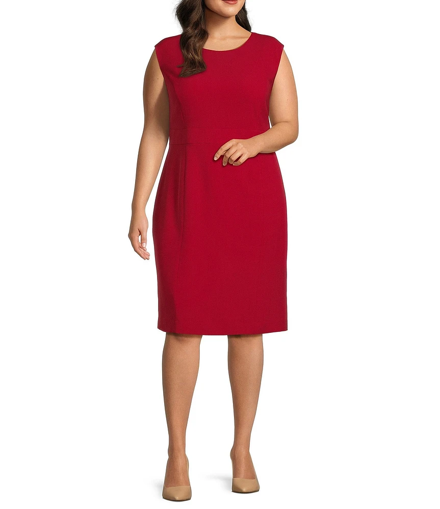 Kasper Plus Size Stretch Crepe Crew Neck Sleeveless Waistband Sheath Dress