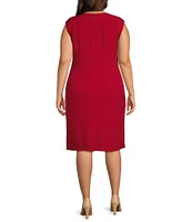 Kasper Plus Size Stretch Crepe Crew Neck Sleeveless Waistband Sheath Dress