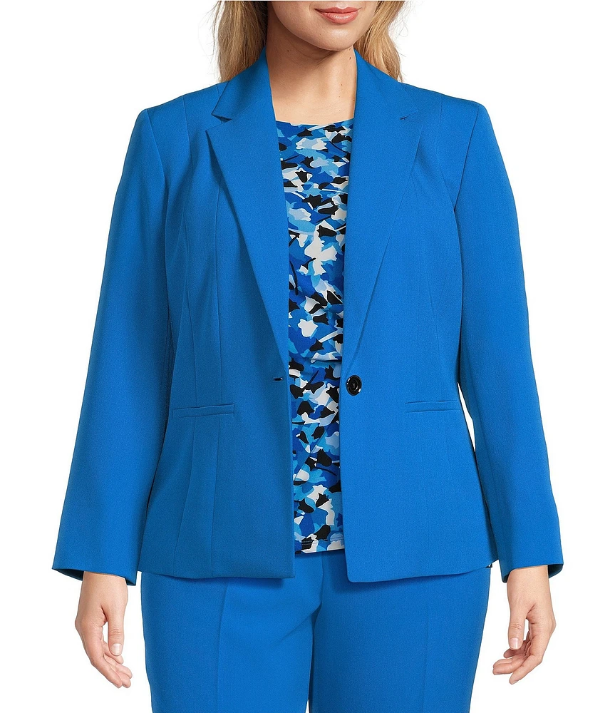 Kasper Plus Size Stretch Crepe Notch Lapel Collar Welt Pocketed One Button Front Blazer