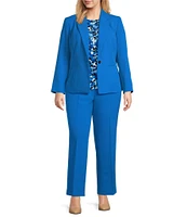 Kasper Plus Size Stretch Crepe Notch Lapel Collar Welt Pocketed One Button Front Blazer