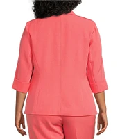 Kasper Plus Size Stretch Crepe Notch Lapel Rolled Cuff Sleeve Blazer