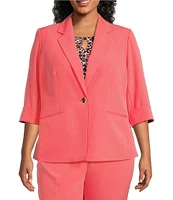 Kasper Plus Size Stretch Crepe Notch Lapel Rolled Cuff Sleeve Blazer