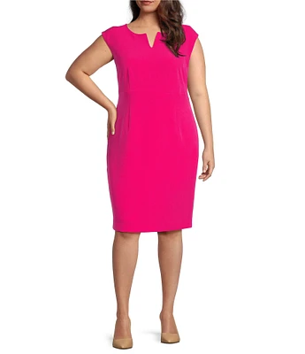 Kasper Plus Size Stretch Crepe Split Neck Sleeveless Sheath Dress