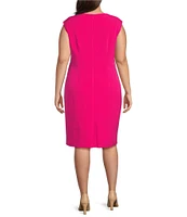 Kasper Plus Size Stretch Crepe Split Neck Sleeveless Sheath Dress