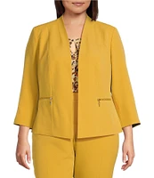 Kasper Plus Size Stretch Crepe Zip Pockets Coordinating Open Front Cardigan Jacket