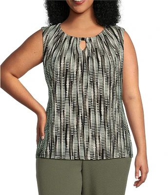 Kasper Plus Size Stretch Printed Hardware Embellished Keyhole Neck Sleeveless Blouse