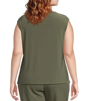 Kasper Plus Size Stretch Twist Crew Neck Cap Sleeve Top