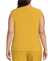 Kasper Plus Size Stretch Twist Crew Neck Cap Sleeve Top