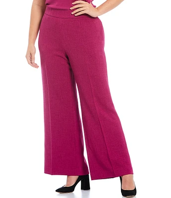 Kasper Plus Size Wide Leg High Rise Flat Front Crepe Pants