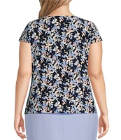 Kasper Plus Size Woven Floral Print Cowl Neck Cap Sleeve Blouse