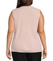 Kasper Plus Size Woven V-Neck Sleeveless Tie Front Blouse