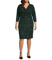 Kasper Plus Size Wrap V-Neck 3/4 Sleeve Pull-On Dress