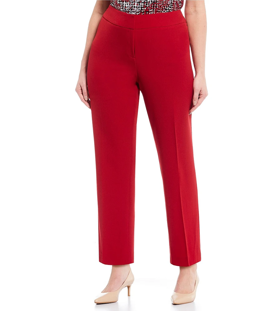 Kasper Plus Size Solid Crepe Slim Straight Ankle Pants