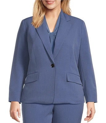 Kasper Plus Solid Stretch Crepe Notch Lapel Long Sleeve Coordinating One Button Blazer