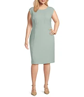 Kasper Plus Size Stretch Crepe Crew Neckline Cap Sleeve Sheath Dress