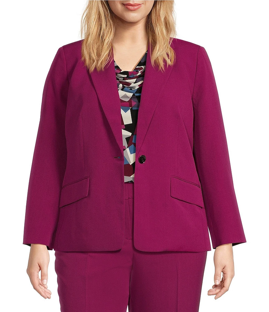 Kasper Plus Size Stretch Crepe Notch Collar Long Sleeve Blazer