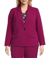 Kasper Plus Size Stretch Crepe Notch Collar Long Sleeve Blazer