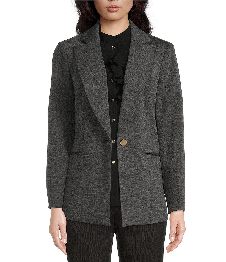 Kasper Ponte Notch Collar Long Zippered Sleeve Button Front Blazer