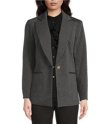 Kasper Ponte Notch Collar Long Zippered Sleeve Button Front Blazer