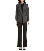 Kasper Ponte Notch Collar Long Zippered Sleeve Button Front Blazer