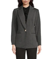 Kasper Ponte Notch Collar Long Zippered Sleeve Button Front Blazer