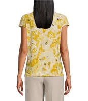 Kasper Printed Cowl Neck Short Sleeve Top