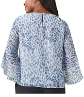 Kasper Printed Boat Neck Ruffle 3/4 Sleeve Blouse