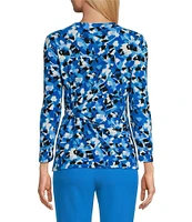 Kasper Abstract Print Crew Neck 3/4 Sleeve Tie Front Top