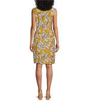 Kasper Coordinating Printed Crew Neckline Cap Sleeve Zip Pocket Belted Sheath Dress