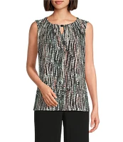 Kasper Printed Keyhole Hardware Neck Sleeveless Top
