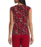 Kasper Printed Keyhole Neck Cap Sleeve Top