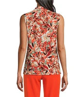 Kasper Printed Pleat V-Neck Sleeveless Top