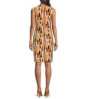 Kasper Printed Surplice V Neckline Sleeveless Geometric Print Faux Wrap Dress