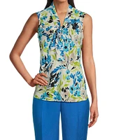 Kasper Printed Tie Front Sleeveless Blouse