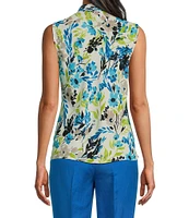 Kasper Printed Tie Front Sleeveless Blouse