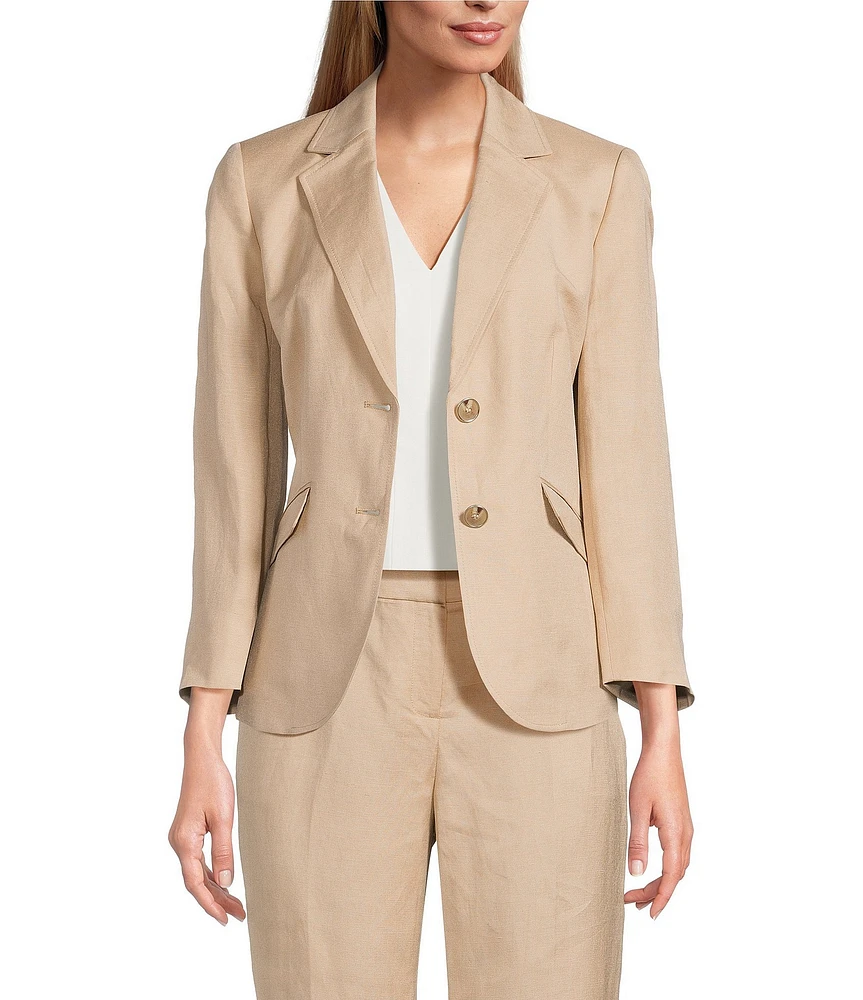 Kasper Refined Linen Blend 3/4 Sleeve Two-Button Jacket