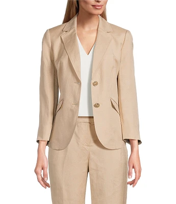 Kasper Refined Linen Blend 3/4 Sleeve Two-Button Jacket