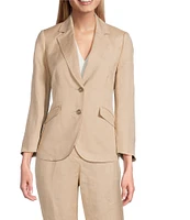 Kasper Refined Linen Blend 3/4 Sleeve Two-Button Jacket