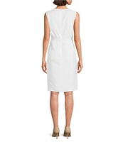 Kasper Round Neck Cap Sleeve Multi Seam Linen Blend Sheath Dress