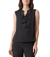 Kasper Ruffle Front Split V-Neck Sleeveless Blouse