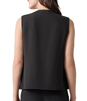 Kasper Ruffle Front Split V-Neck Sleeveless Blouse