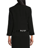 Kasper Sequin Trim Notch Lapel Long Sleeve Kissing Front Jacket