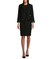 Kasper Sequin Trim Notch Lapel Long Sleeve Kissing Front Jacket