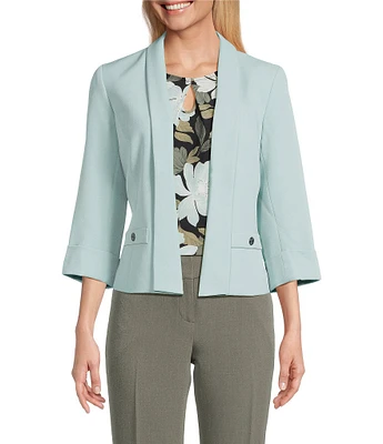 Kasper Shawl Collar 3/4 Sleeve Open Front Crepe Jacket