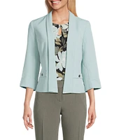 Kasper Shawl Collar 3/4 Sleeve Open Front Crepe Jacket