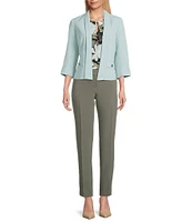 Kasper Shawl Collar 3/4 Sleeve Open Front Crepe Jacket